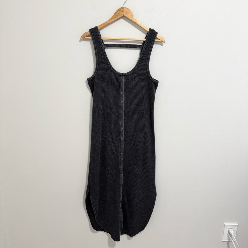 Sleeveless Button-Front Black Tank Dress